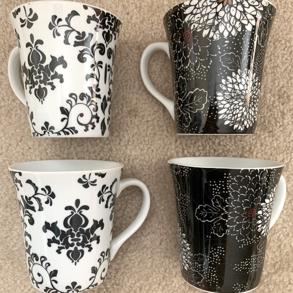 Black And White Ceramic Coffee And Tea Mug 4 Piece Set